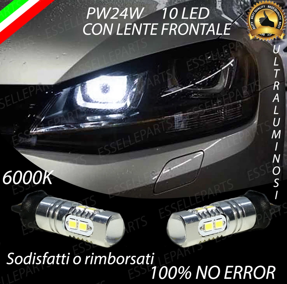 COPPIA LAMPADE DIURNE DRL 10 LED PW24W CANBUS VW GOLF 7 VII 6000K NO ERROR - Immagine 1 di 1