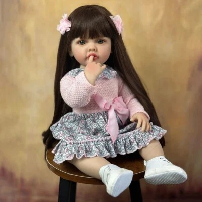 Full Soft Silicone Body Reborn Baby Girl Doll 55 CM Lifelike Long Hair Handmade - Image 1 of 4