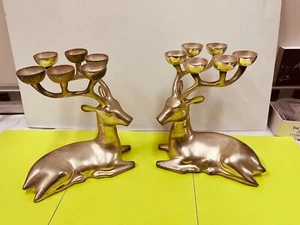 Pair (Left and Right ) of Reindeer silver antler candle holder metal candelabra - Picture 1 of 12