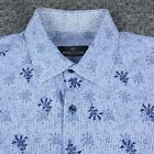Bugatchi Uomo Dress Shirt Men Large Blue Flip Cuff Floral Print Casual Button Up