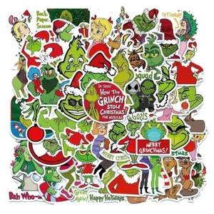 Juego de 50 calcomanías temáticas de personajes de dibujos animados de Grinch - Imagen 1 de 1