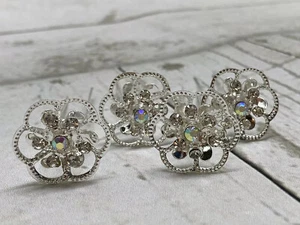 Blumen 4er Set Braut Strass Haarnadeln Hochzeit Brautjungfern Dutt Glitzer - Bild 1 von 4