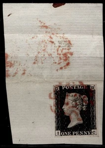 GB QV SG2, 1d black PLATE 4, FINE USED. Cat £350. RED MX. On PIECE IC - Picture 1 of 1