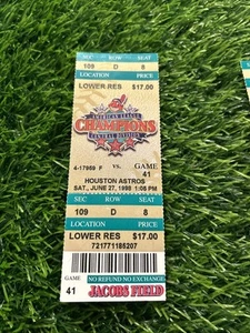 MLB 1998 06/27 HOUSTON ASTROS at CLEVELAND INDIANS Ticket-Jeff Bagwell HR - Picture 1 of 2