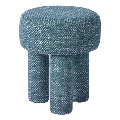 Maklaine Modern Contemporary Chenille Stool in Teal Green Finish - Image 1 of 4