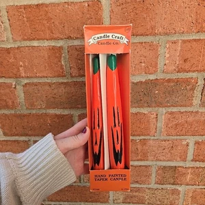 Set Of 2 Vintage Pumpkin Orange Taper Candles Fall Halloween Autumn Scary - Picture 1 of 6