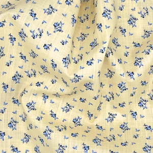Yellow Blue Ditsy Floral Cotton Fabric: Vintage-Style Sewing Material 58"W - Picture 1 of 7