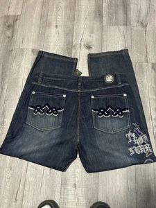Pantalones de mezclilla bordados azul crudo Regius Vestio Crown Holder talla 48x36 nuevos con etiquetas - Imagen 1 de 6