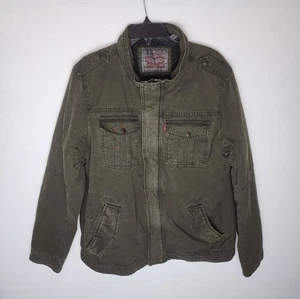 Levi Strauss & Co Sherpa Lined Army Green Worn Bomber Jacket Coat Mens Large - Picture 1 of 7