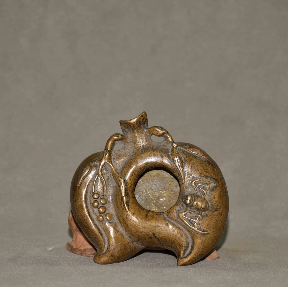 Cepillo de 4,7" China Antigua Colección Bronce Murciélago Melocotón Lavado Envío Gratis Foto 1 de 4