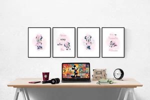 Disney Minnie Mouse Zitat Aquarell 4er Set Drucke Bilder Wandbilder Poster - Bild 1 von 5