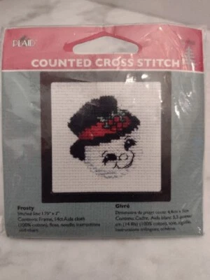 Plaid Counted Cross Stitch Christmas Kit Snowman Incl Frame 1.75x2” New - Image 1 of 4