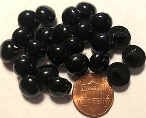 24 Small Domed Shiny Glossy Black Plastic Shank Buttons 7/16" 11mm 10130 - Picture 1 of 2
