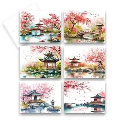 12 Assorted Note Cards Blank with Envelopes - Japanese Garden ( 2 of Each ) - Image 1 of 4