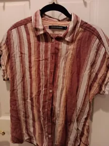 Calvin Klein Red Striped Button Down Cotton Blouse SMALL - Picture 1 of 4