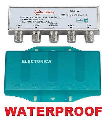 WATERPROOF DISEqC 4X1 SATELLITE MULTI-SWITCH FTA LNB W/ CASE DISH NETWORK BELL - Image 1 of 3