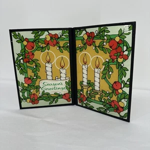 Yorkraft 1977 Seriglass 975 Season’s Greetings Stained Window Christmas Candles - Picture 1 of 8