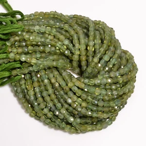 Natural Green Apatite Gemstone Box Shape Faceted Beads 4X4 mm Strand 8" EB-526 - Picture 1 of 2