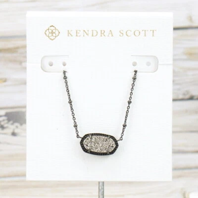 NUEVO SIN ETIQUETAS Kendra Scott Elisa Satélite Platino Drusy Colgante Collar Tono Gunmetal Foto 1 de 4