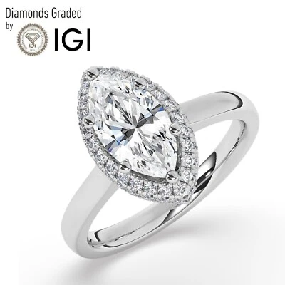 Marquise Solitaire Halo 950 Platinum Engagement Ring, 3 ct, Lab-grown IGI - Image 1 of 4