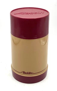ALADDIN Vintage Wide Mouth Thermos Pint Cup Plastic Soup Coffee Tan Burgundy - Picture 1 of 7