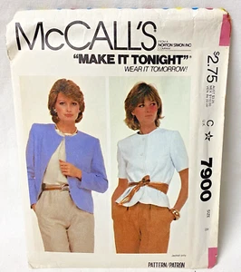 Vintage 1982 McCall's 7900 Pattern Misses Junior Petite Unlined Jacket Size 8 - Picture 1 of 7