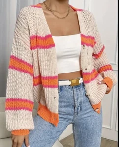 Cider S/M Damen Strick Cardigan Pullover Knopf Creme Rosa Orange Gr. Small NEU - Bild 1 von 4