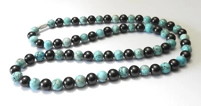 SHUNGITE & TURQUOISE 8mm bead Necklace - Healing & Protection - Image 1 of 3