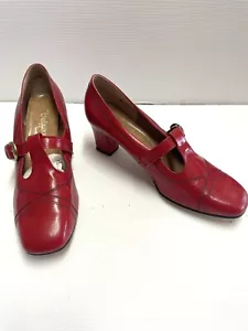 Thomas Dixon Bedggood Block Heel Top Strap Leather Shoes Vintage 9.5 Red New. - Picture 1 of 10