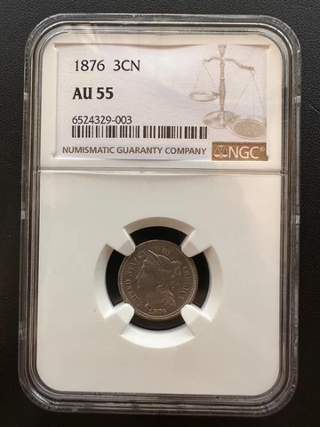 1876 3CN Nickel Three Cents NGC AU55 Cover