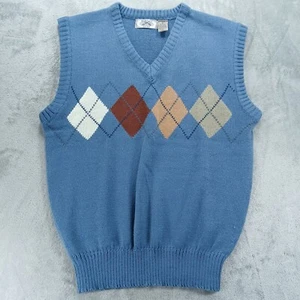 Vintage Argyle V-neck Sweater Vest Men's Large Blue Pullover Grandpa Preppy - Picture 1 of 6