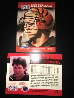 ERROR - FOOTBALL CARD- 1990 QBs- BOOMER ESIASON (front) BERNIE KOSAR #72 on back - Image 1 of 3