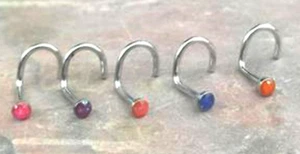 Nose Screw Ring 5 PACK Color 2mm Glitter Gems 20 Gauge 1/4" Steel  - Picture 1 of 3