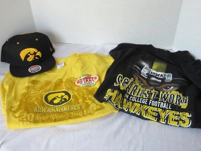 IOWA HAWKEYES Zephyr Snapback Cap Embroidered & 2 T-Shirts Men's L Outback Bowl - Image 1 of 4