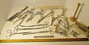 Vintage Doctor Medical Surgical Tools Lot Syringe Needles Cutters Pliers Clamps - Picture 1 of 24