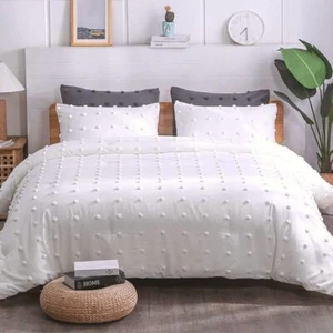 Tufted White Full Comforter Set,3 Piece - Soft Cotton Lightweight Comforter Set - Picture 1 of 7