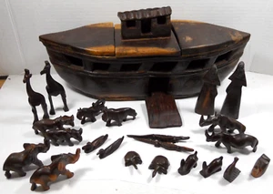 Arte primitivo popular africano tallado a mano animal arca de Noé madera hierro vintage - Imagen 1 de 24