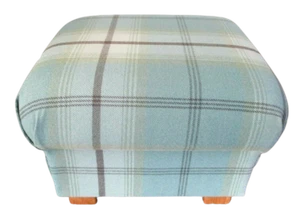 Storage Footstool Porter & Stone Balmoral Tartan Check Fabric Pouffe Duck Egg - Picture 1 of 55