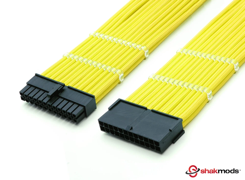 Shakmods 24pin ATX Motherboard 30cm Yellow Sleeved Extension + 2 Cable Combs - Image 1 of 4