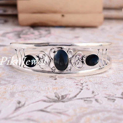 Bracciale in argento sterling 925 con più pietre preziose in onice nero regal... - Immagine 1 di 4