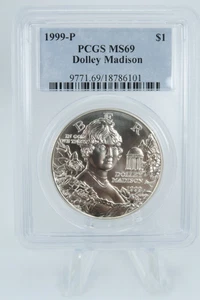 1999-P PCGS MS69 Dolley Madison Silver Dollar Business Strike $1 - Picture 1 of 2