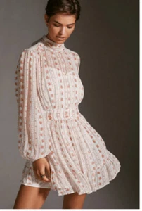 Anthropologie Let Me Be Mock Neck Sheer Floral Mini Dress Size Small Petite - Picture 1 of 16