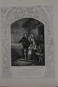 Antique Religious Art The Departure of Hagar 1860 Christianity Original History - Picture 1 of 8