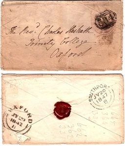 1847 QV 1d Pink Stationery Numeral 594 Southport to Oxford Rear Postal History - Picture 1 of 3
