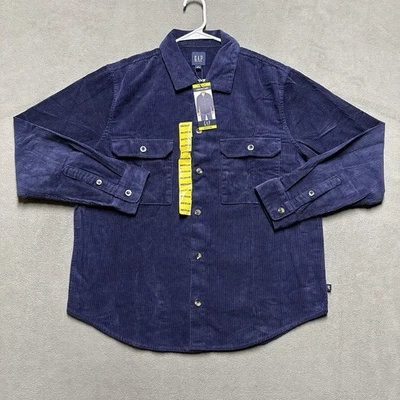 NWT GAP Shirt Mens Medium Eclipse Blue Corduroy Long Sleeve Button Up MSRP $80 - Image 1 of 4