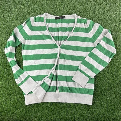 The Limited Cardigan Green White Striped Button Up Long Sleeve Sz XL Thin Cotton - Image 1 of 4
