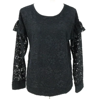 Blusa Juicy Couture Top Mujer Mediana Negra Encaje Forrada Volantes Mangas Transparentes Foto 1 de 4