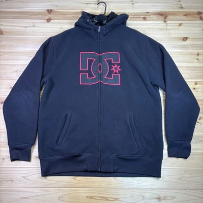 DC Shoe Co Hoodie Mens XL Black Fleece Full Zip Up Hooded Long Sleeve Sweatshirt - Image 1 of 4