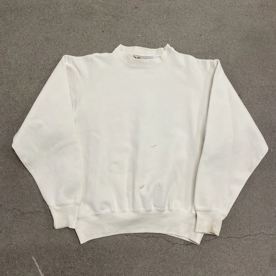 Sudadera de Colección Años 80 Carhartt Resistente Exterior Cuello Redondo Para Hombres Grande Blanca Foto 1 de 4