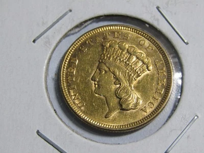 1854-P $3 Princess Gold Coin Folder Coin Low Mintage Scarce - AU+++ details - Image 1 of 4
